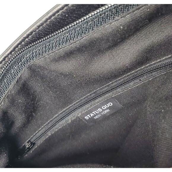 Retro Status Quo Black Leather Purse Vintage Small Minimalist Carry Handbag NYC - Picture 6 of 9